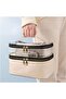 Women's Makeup Bag, Beige Leather, Transparent, Double Compartment, Travel Suitcase Organizer Bag - 2
