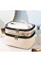 Women's Makeup Bag, Beige Leather, Transparent, Double Compartment, Travel Suitcase Organizer Bag - 6