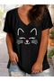Women's Printed Women's Oversize V-Neck T-Shirt Loose