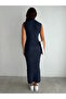 Women's Navy Blue Turtleneck Long Sleeve Tesseture Suitable Camisole Fabric Dress Height Does Not Show Inside135 cm - 2
