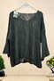 Openwork V-Neck Bat Mercerized Blouse