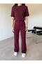 Burgundy Ribbed Palazzo Hera Trousers - 4