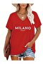 V-Neck Printed White Oversized T-Shirt Loose Boyfriend