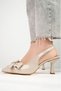 Women's Bow Evening Dress Beige Patent Leather Heeled Shoes