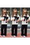 Ribbon and Stone Detail 2-Piece Bottom-Top Girl's Suit Black-White Color