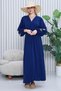 Women's Navy Blue Embroidery Detailed Long Sleeve Long Dress - 3