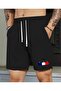 Men's Abc Printed Bermuda Pocket Cord Detailed Regular Fit Black Shorts
