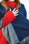 Reversible Navy Blue Shoulder Shawl Winter Scarf Navy Color Shawl - 2