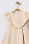 Bow Detail Crew Neck Flared Cutout Short Sleeve Beige Girl's Dress 15702 - 2