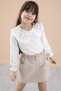 Cream Collar Heart Embroidered Badi Jean Skirt Girl's Suit 20334 - 5