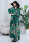 Women's Green Button Detailed Placket Collar Print Loose Balloon Sleeve Long Dress - 3
