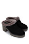 Women's Genuine Leather Black Nubuck Heeled Slippers - 2