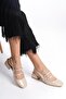 Mary Jane Beige Patent Leather Open Back Blunt Toe Short Heeled Shoes - 3