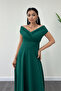 Boat Neck Flared Dress - Emerald Green - 2