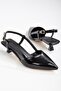 Black Patent Leather Pointed Toe Buckle 3 cm Heeled Shoes - 3