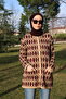 24123 Women's Diamond Patterned Pocketed Buttoned Comfortable Knitwear Cardigan Milk Coffee