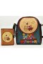 Owl Figured Small Messenger Bag Black and Small Wallet Tan Combination - 2