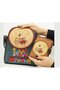 Owl Figured Small Messenger Bag Black and Small Wallet Tan Combination