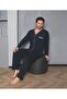 Smoked Piece Cotton Long Sleeve Men's Pajamas Set Navy Blue Gray U-3090