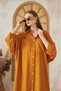 Women's Mustard Bat Long Sleeve Oversize Linen Blend Tunic Shirt Dress Hijab Tunic Yb3282350 - 5