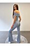 Madonna Collar Blouse Spanish Leggings 2-Piece Baby Blue Set - 8