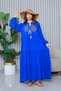Women's Blue Lurex Ethnic Authentic Embroidery Detailed Long Sleeve Long Dress - 2