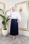 Women's Hijab Clothing Leather Look Elastic Waist Pleated Long Skirt - 4