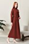 Women's Stand Collar Sash Detailed Woven Dress - 5