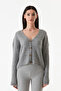 Buttoned V-Neck Knitted Cardigan - 8