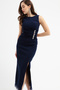 Women's Navy Blue Slim Fit Otrişli Promise Engagement Wedding Evening Dress - 3