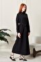 Women's Stand Collar Sash Detailed Woven Dress - 6