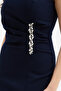 Women's Navy Blue Slim Fit Otrişli Promise Engagement Wedding Evening Dress - 4