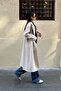 Double-Breasted Herringbone Pattern Oversize Coat Beige 3037 - 3