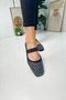 Daily Women's Flats Black Jewelled Silver Elastic Low Heeled Blunt Toe Comfortable Shoes 347 - 5