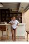 Women's White Self Patterned Crew Neck Oversize Cut T-Shirt