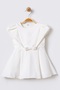 Bow Detail Crew Neck Flared Cutout Short Sleeve White Girl's Dress 15702