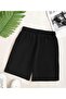 Unisex Zippered Teddy Bear Printed Bermuda Pocketed Corded Comfortable Fit Black Shorts - 2