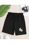 Women's Daisy Printed Bermuda Pocket Corded Comfort Fit Fit Black Shorts