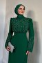 Green Crepe Evening Dress - Anatolia Stone Detail - 2