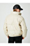 Faux Leather Coat Puffer Zipper Pocket Stand Collar - 4
