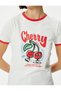 Cotton Short Sleeve Cherry Print Crew Neck T-Shirt - 5