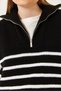 Women's Black and White Zippered Thessaloniki Knitted Sweater 20247578 - 6