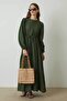 Dark Green Muslin Dress - Buttoned Front - 3