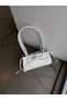 White Leather Women's Shoulder Bag - Belt Detail and Faux Bristle - 6