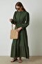 Dark Green Muslin Dress - Buttoned Front - 8