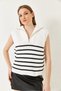 Women's White Black Zippered Thessaloniki Knitted Sweater 20247578 - 4