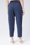 Women's Light Navy Blue High Waist Elastic Waist Linen Blended 100% Cotton Ankle Length Monaha Pants - 7