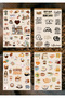 Set of 4 Coffee Themed 12*17 cm Stickers For/Bullet Journal, Scrapbook, Agenda, Planner, Notebook