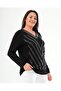 Women's Silver Stone V-Neck Straight Sleeve Black Blouse - 3