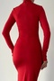 Women's Stretchy Sandy Fabric Drawstring and Slit Design Red Midi Dress 343 - 3